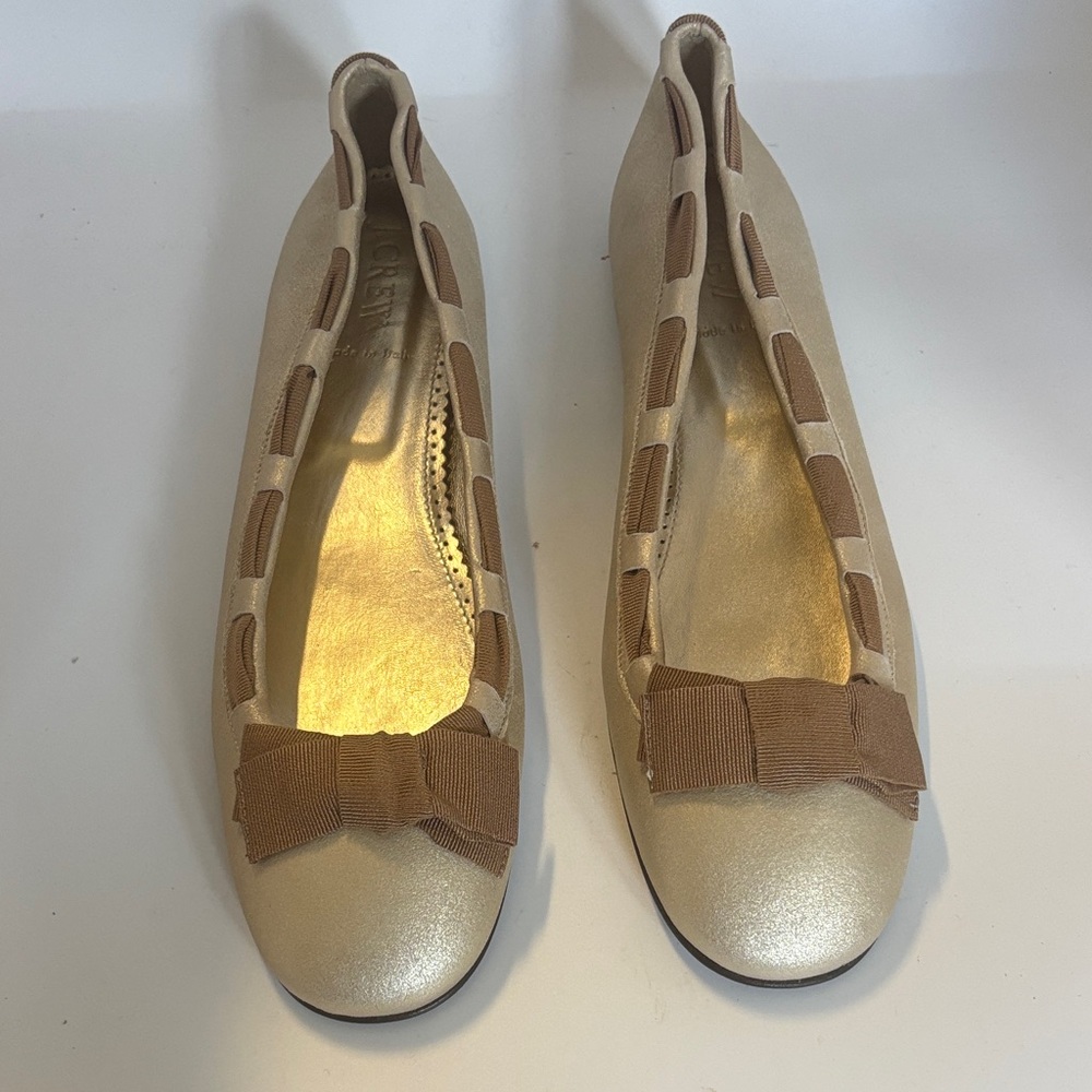J. Crew gold and Brown Bow leather ballet Flats sz 9.5 NWOT